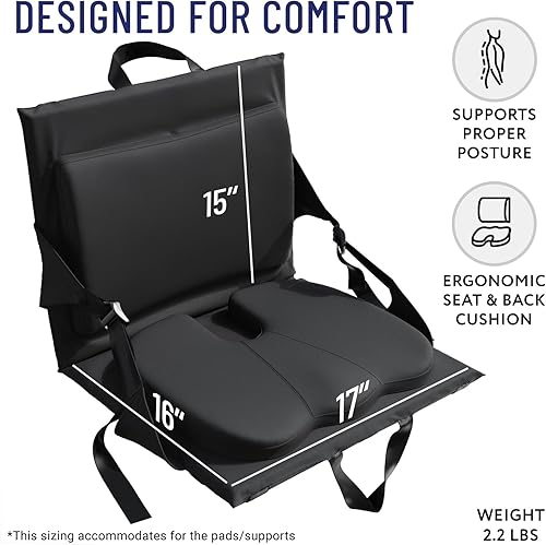Miniatura 2 de Everlasting Comfort Asientos de estadio con soporte de respaldo, sillas de espuma viscoelástica ajustables con respaldo y cojín, portátil, cojín de