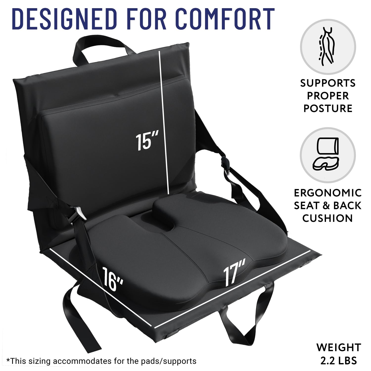 Everlasting Comfort Stadium Seats with Back Support - Adjustable Memory Foam Bleacher Chairs with Back and Cushion, Portable, Easy Folding Stadium Seat Cushion with Storage Pocket