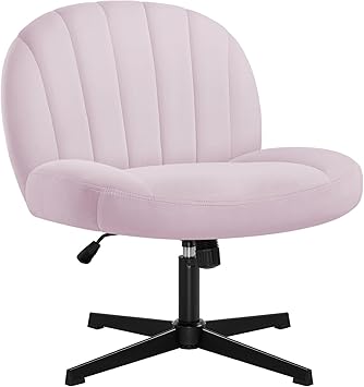 Armless Office Desk Chair No Wheels,Ergonomic Criss Cross Legged Computer Chair with Fabric Padded, Height Adjustable Wide Seat Vanity Chair,Mid Back Task Chair for Home, Bedroom (Pink)