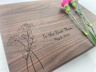Personalized Cutting Board, Engraved Cutting Board, Mothers Day Gift, Happy Mothers Day, To the best mom, Carnation board, Gift for Mom, 150 (Walnut, 17" x 11")