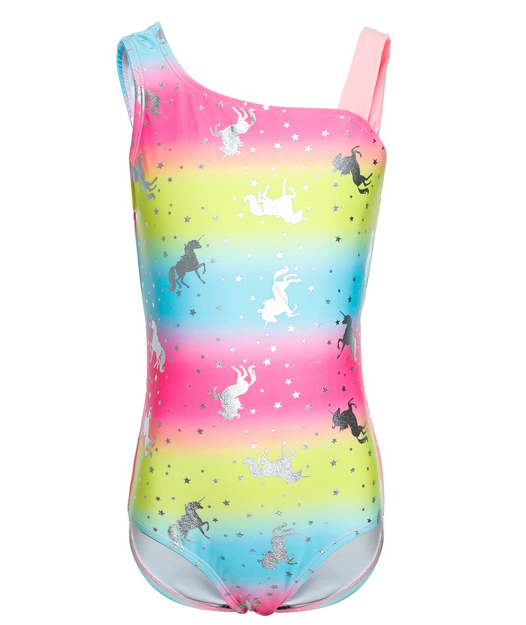 Girls One Piece Swimsuits One Shoulder Bathing Suits Unicorn Printed, Size 6-14