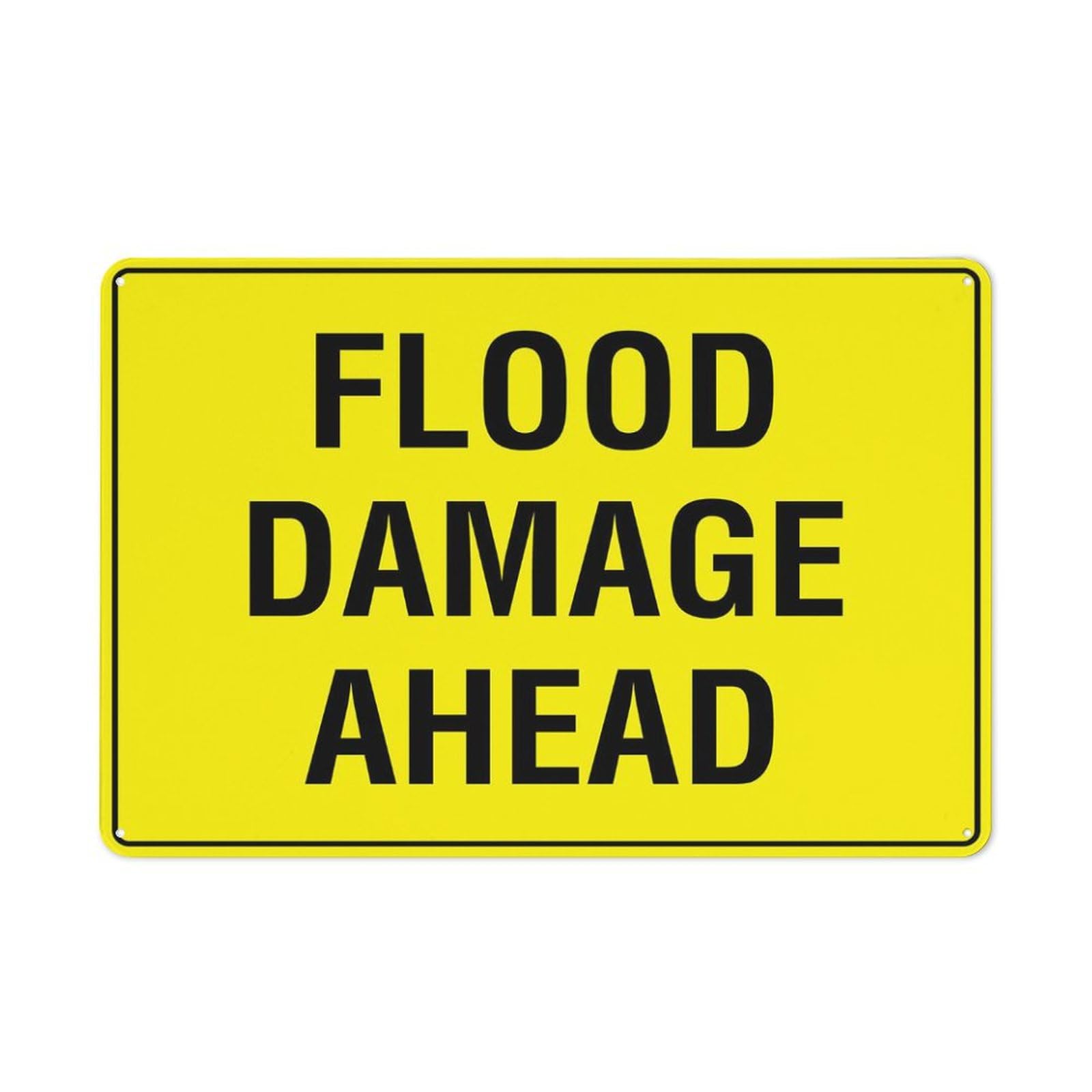 Flood Damage Ahead (Bright Yellow) Sign, 8x12 Inch Tin Wall Decor for Garden & Yard
