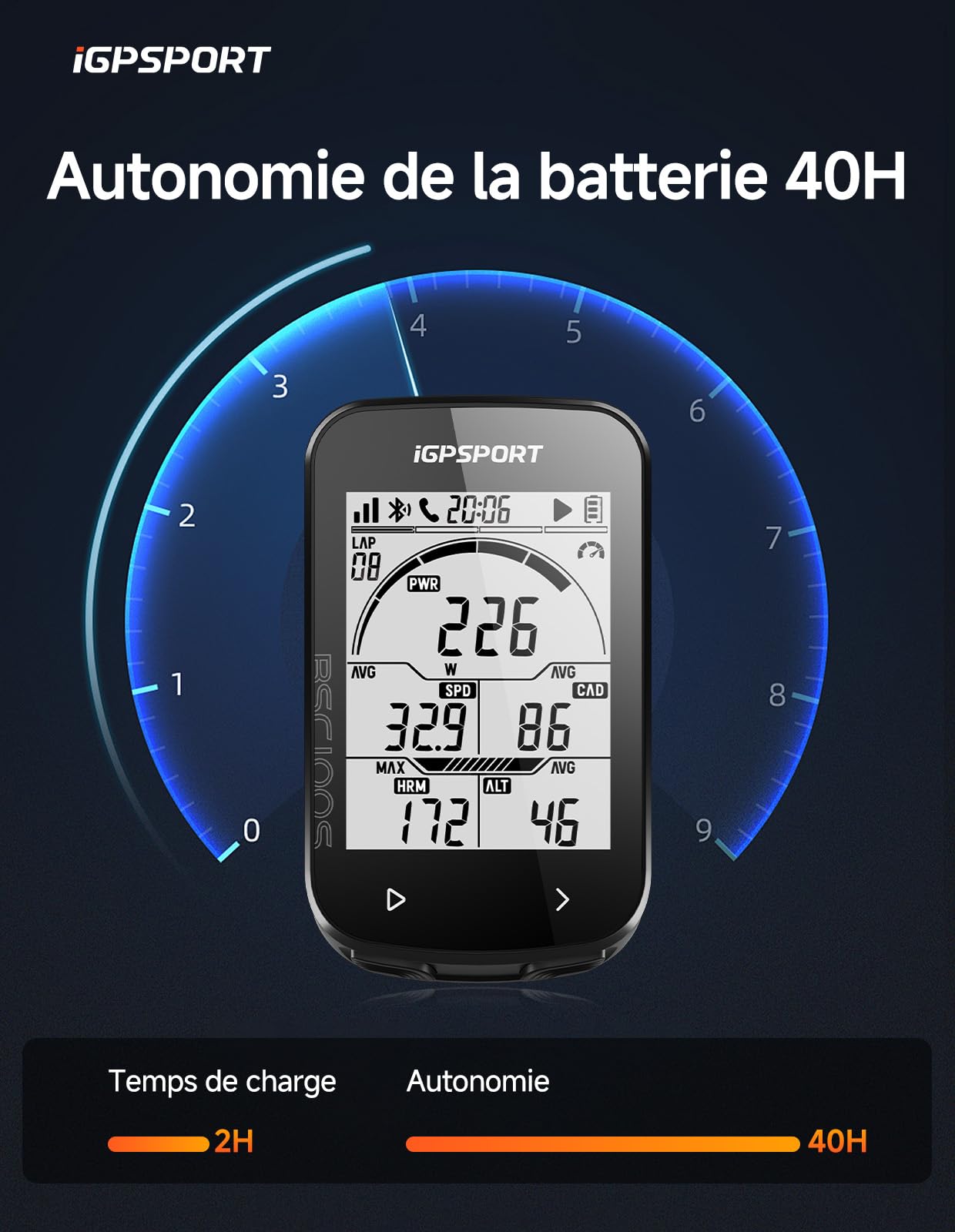 iGPSPORT BSC100S Compteur Velo sans Fil, Écran 2,6'' à Rétroéclairage Auto 40 Données Sportives 40H d’Autonomie Capteur Ant+/Bluetooth, IPX7 Étanche Compteur Velo GPS Ordinateur de Vélo GPS Velo