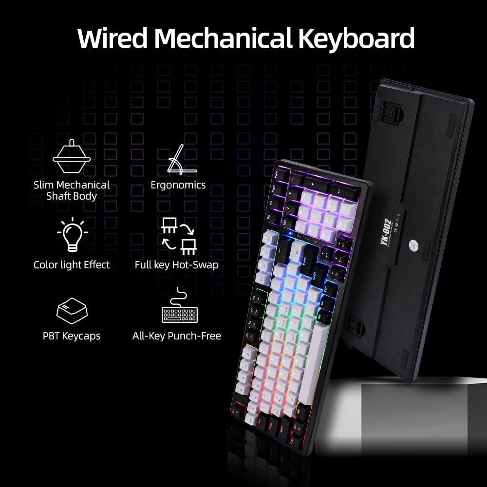 60% Mechanical Gaming Keyboard,Mixed Color Keycaps Gaming Keyboard With Linear Red Switches, Detachable Type-C Cable Mini Keyboard With Blue LED Light For PC/Laptop