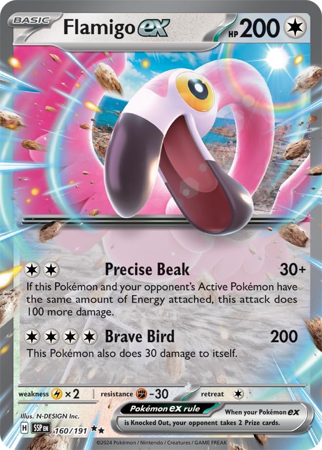 Pokemon - Flamigo ex 160/191 - Surging Sparks – Double Rare – Foil Single Card