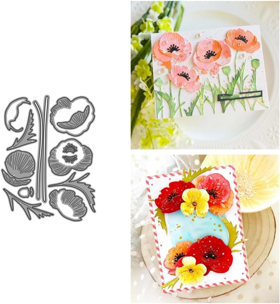 JIHFOHHA Realistic Flower Cutting Die Corn Poppy Flower Embossing Metal Dies Cut for DIY Scrapbooking Album Decorative Paper Crafting Card Making