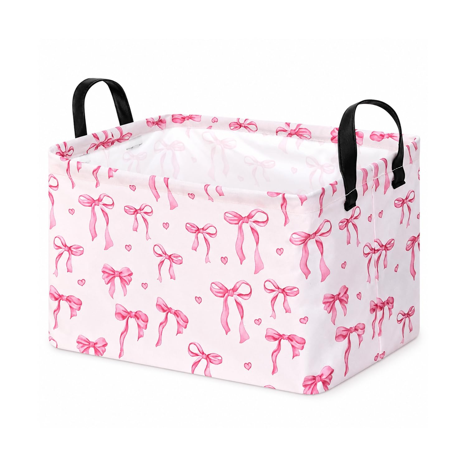Water Proof Pink Storage Bathroom Box, Coquette Aesthetic Fabric Storage Cubes, Pink Washing Basket with handle for Bedroom, Bathroom, Toilet, Kitchen