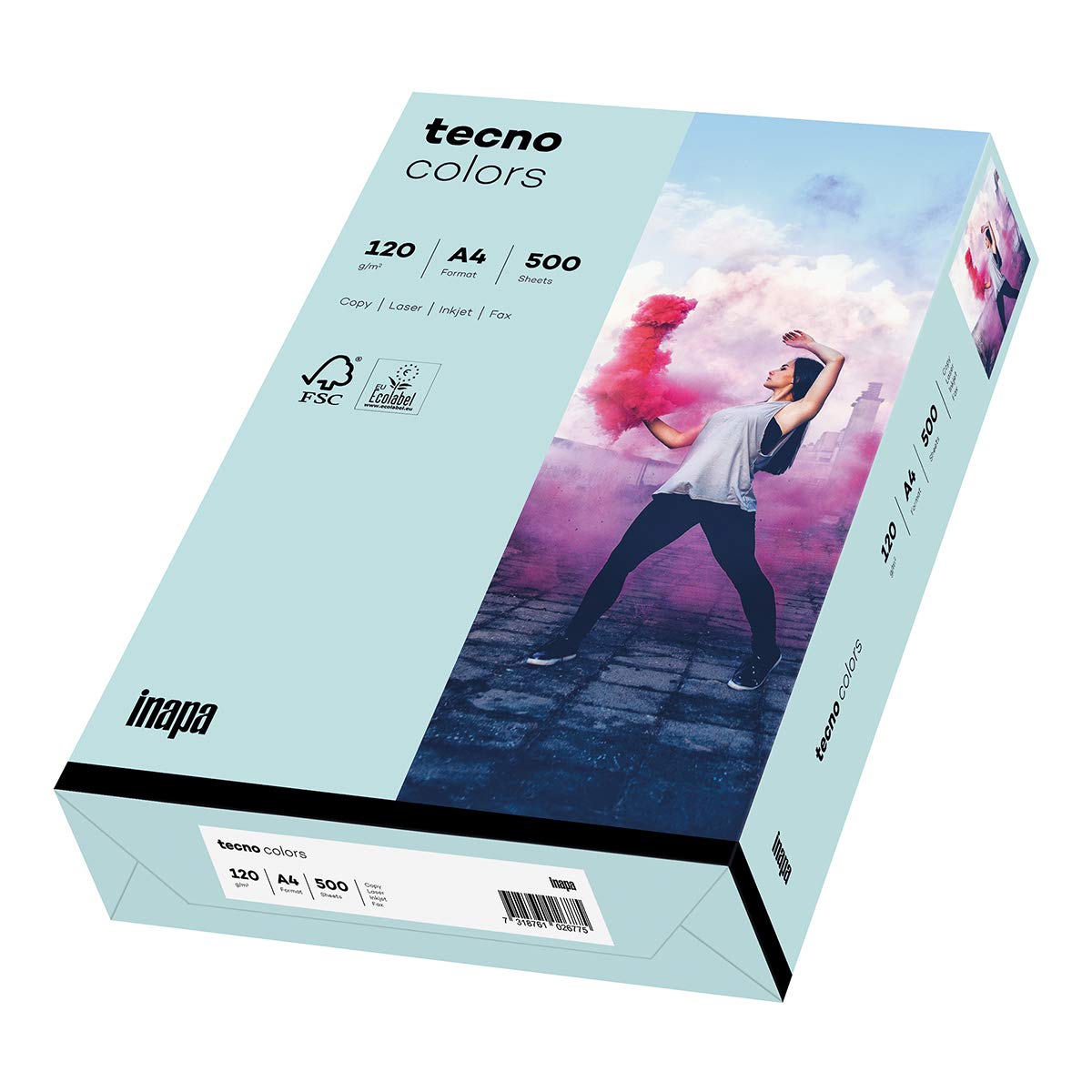 inapa farbiges Druckerpapier, buntes Papier tecno Colors: 120 g/m², A4, 1.250 Blatt (5x250), hellblau