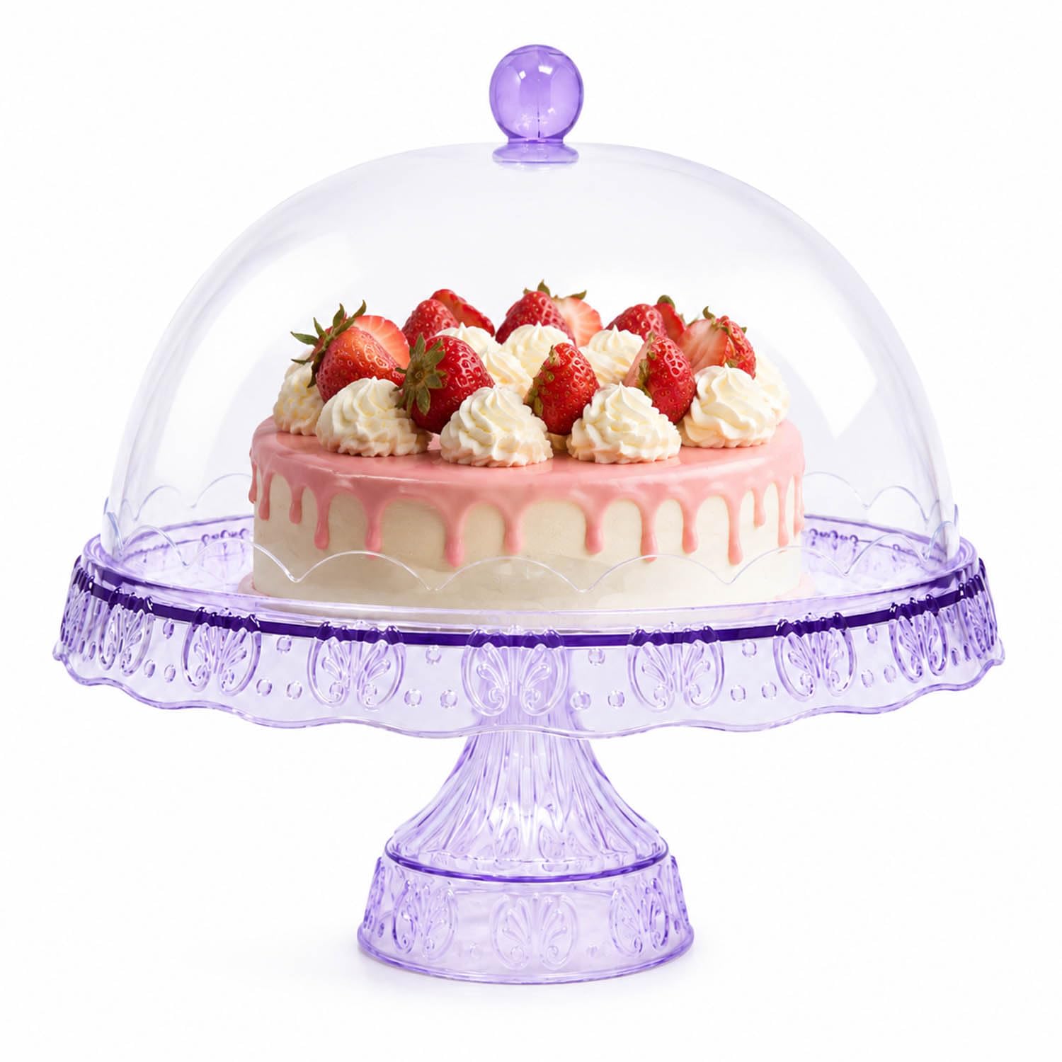 UNIQUE HOME LIVING UHL Clear Cake Stand with Dome Lid 29cm Acrylic Cake Display Stand with Dome Cover for Weddings Birthdays Party Afternoon Tea, Muffins Cupcakes Desserts Display Pedestal, Lavender