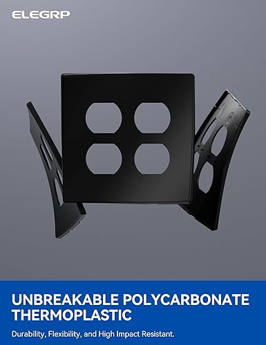 Miniatura 3 de ELEGRP Placas de pared dúplex sin tornillos de 2 segmentos, cubierta frontal termoplástica irrompible de tamaño mediano para toma de corriente