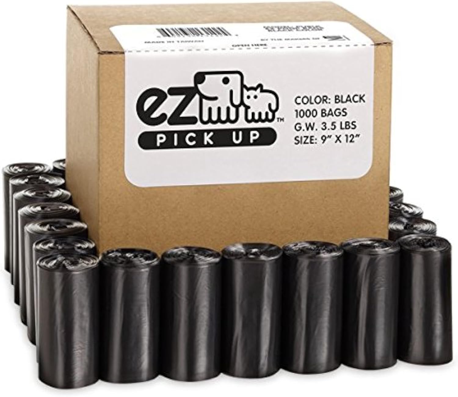 EZ 1000 Pet Dog Waste Poop Bags, Black, 9″x12″, Dog Pickup Waste Disposal Bags