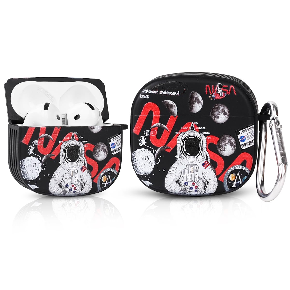 Suublg TPU Case for AirPods 4 Wireless Earbuds (2024) with Carabiner, Charging Protective Hard Cover with Cartoon Skin Design for AirPods 4th