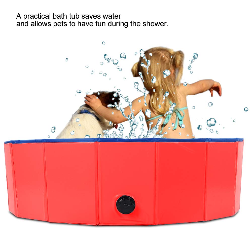 Piscina para Perros, Bañera Plegable para Mascotas con Material de PVC Duradero y Fácil Drenaje en Colores Rojo y Azul (Tamaño Grande)
