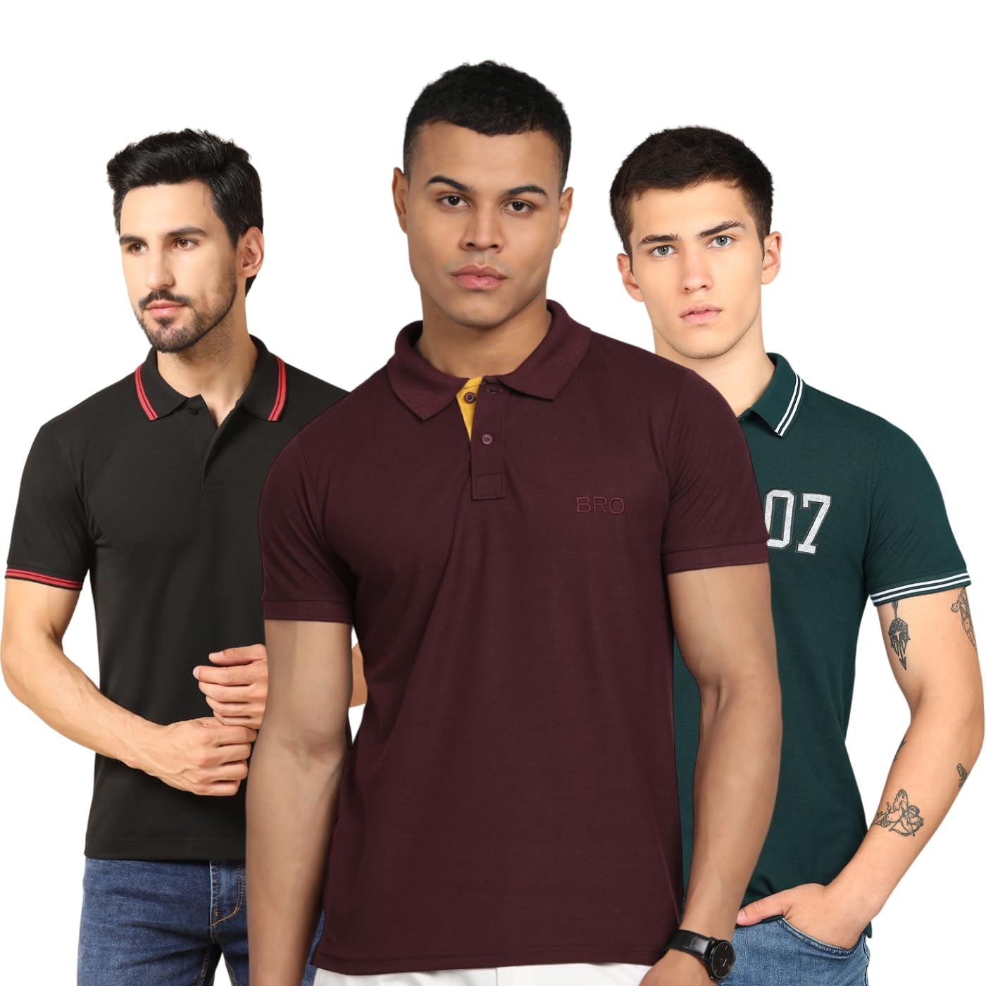 men's solid polo neck half sleeve stylish t-shirt combo