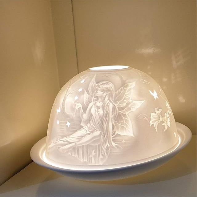 Nordic Light Tealight Candle Holder, Set of Shade & Plate, Fairy Living, Dining Room Table, Home Decor Accessories-Porcelain-One Size, White