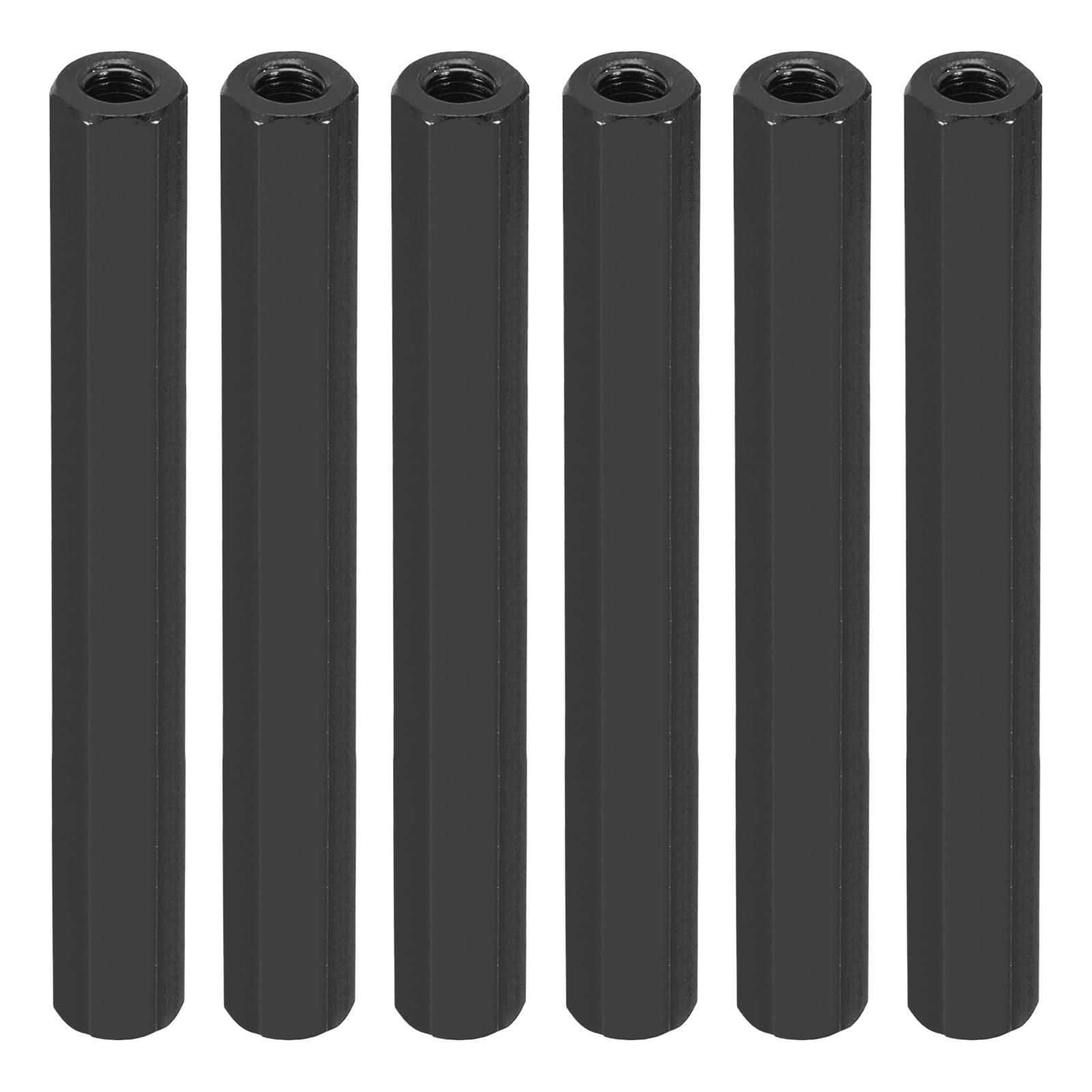 PATIKIL M3 Hex Nuts, 6pcs M3 Threaded Spacers Aluminum 50mm L Female Metal Spacer Screw Standoff for M3 Screw Bolts RC Car Drones Stacks Motherboard, Black