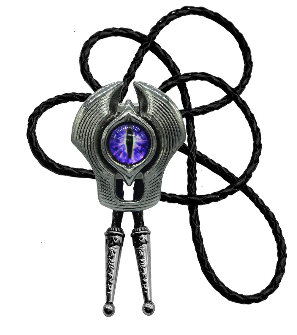 Moranse Bolo Tie Evil Eye Natural Gem Western Cowboy Style with Cowhide Rope Necktie - Purple - Purple