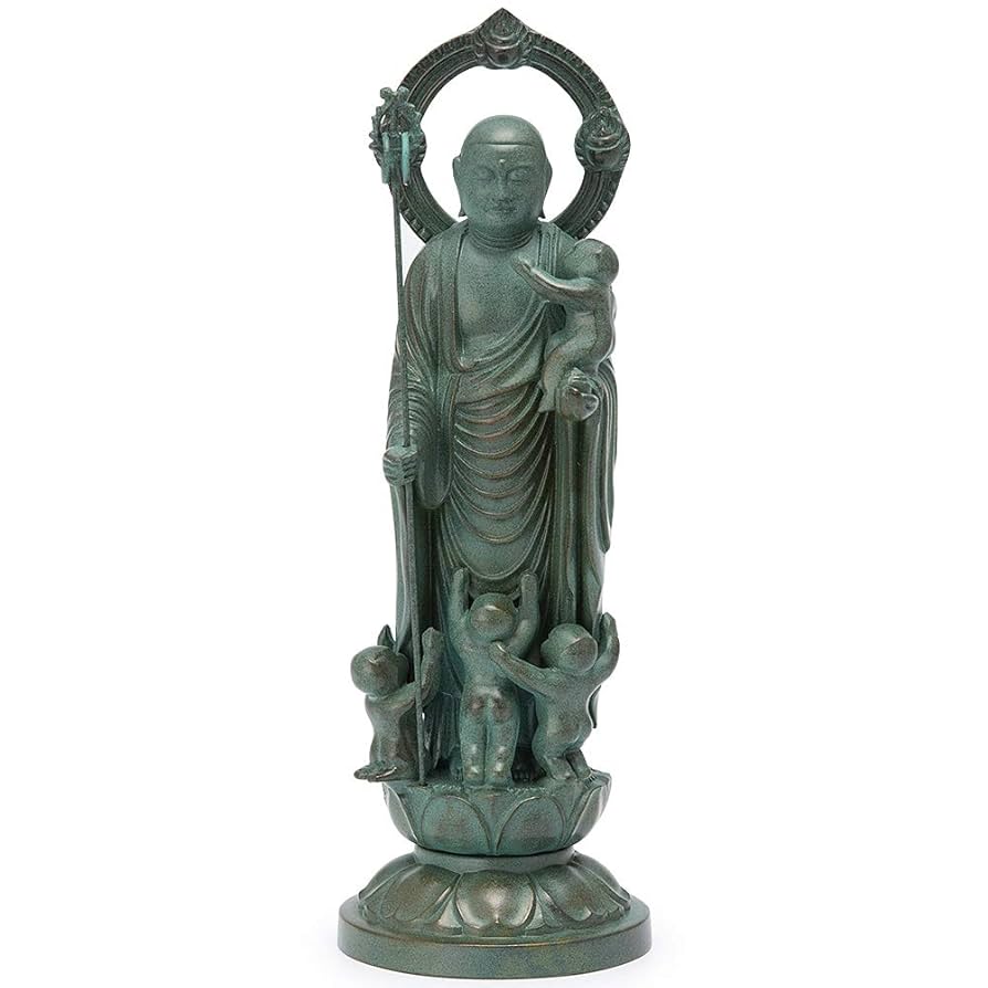 【月末セール・新品】 子安地蔵菩薩　木地彫り　総高さ約18.5㎝ 　水子地蔵 セール・新品】 子安地蔵菩薩 木地彫り 総高さ約16㎝ 水子地蔵