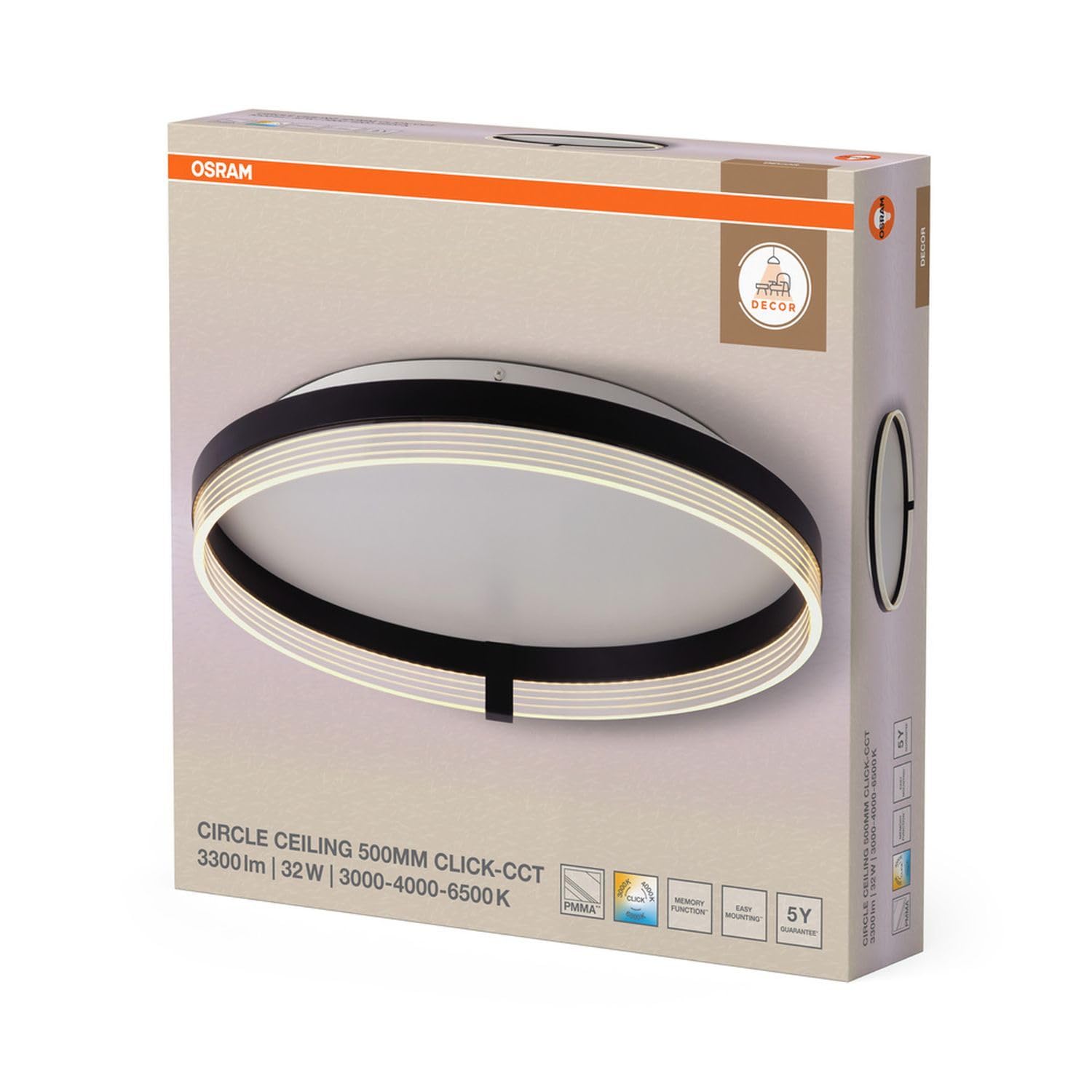 Licht-Erlebnisse LED Deckenleuchte Metall Schwarz Weiß CCT Wohnzimmer Schlafzimmer Flur modern gemütlich B:50 cm elegant Deckenlampe Büro