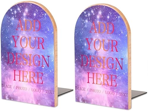 Sujetalibros de madera personalizados para estantes, añade tu propia foto, logotipo o texto, sujetalibros personalizados, soporte para libros para