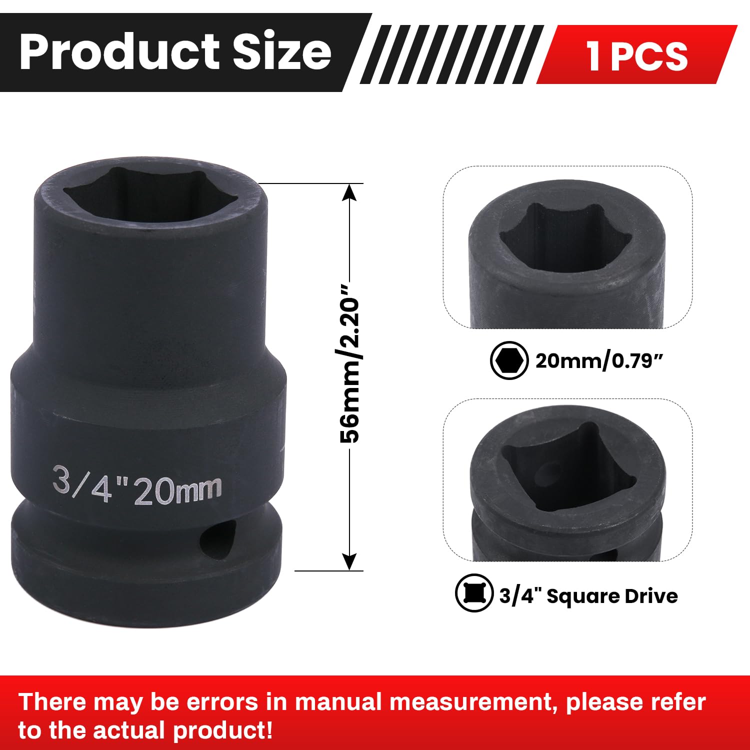 Deep 6-Point Impact Socket 3/4" Drive 20mm,Chrome Molybdenum Steel, Anti-Rust Metric Hex Socket for Car Repairs and Impact Wrench - Image 2