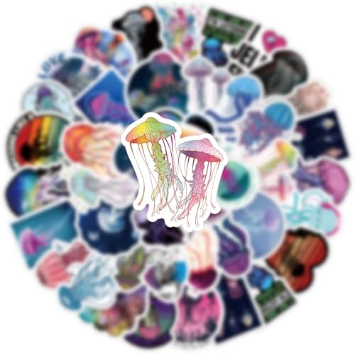 Miniatura 8 de Paquete de 64 calcomanías de medusa, vinilo estético de dibujos animados, impermeables para botella de agua, laptop, teléfono, álbumes de recortes,