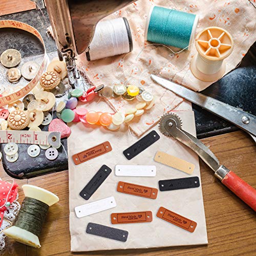 Xuniea 30 Pieces Handmade with Love Heart PU Leather Tags Labels with Holes for DIY Craft Sewing Crochet Knitting Hats Supplies