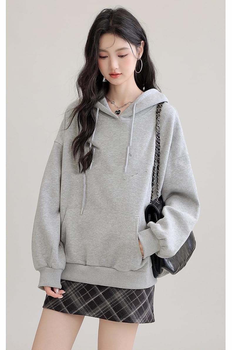 Sudadera Vintage para Mujer, con Capucha, Forrada de Felpa, Estilo Callejero