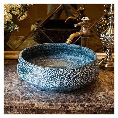 SAeWare Fregadero de baño redondo sobre mostrador artístico de porcelana