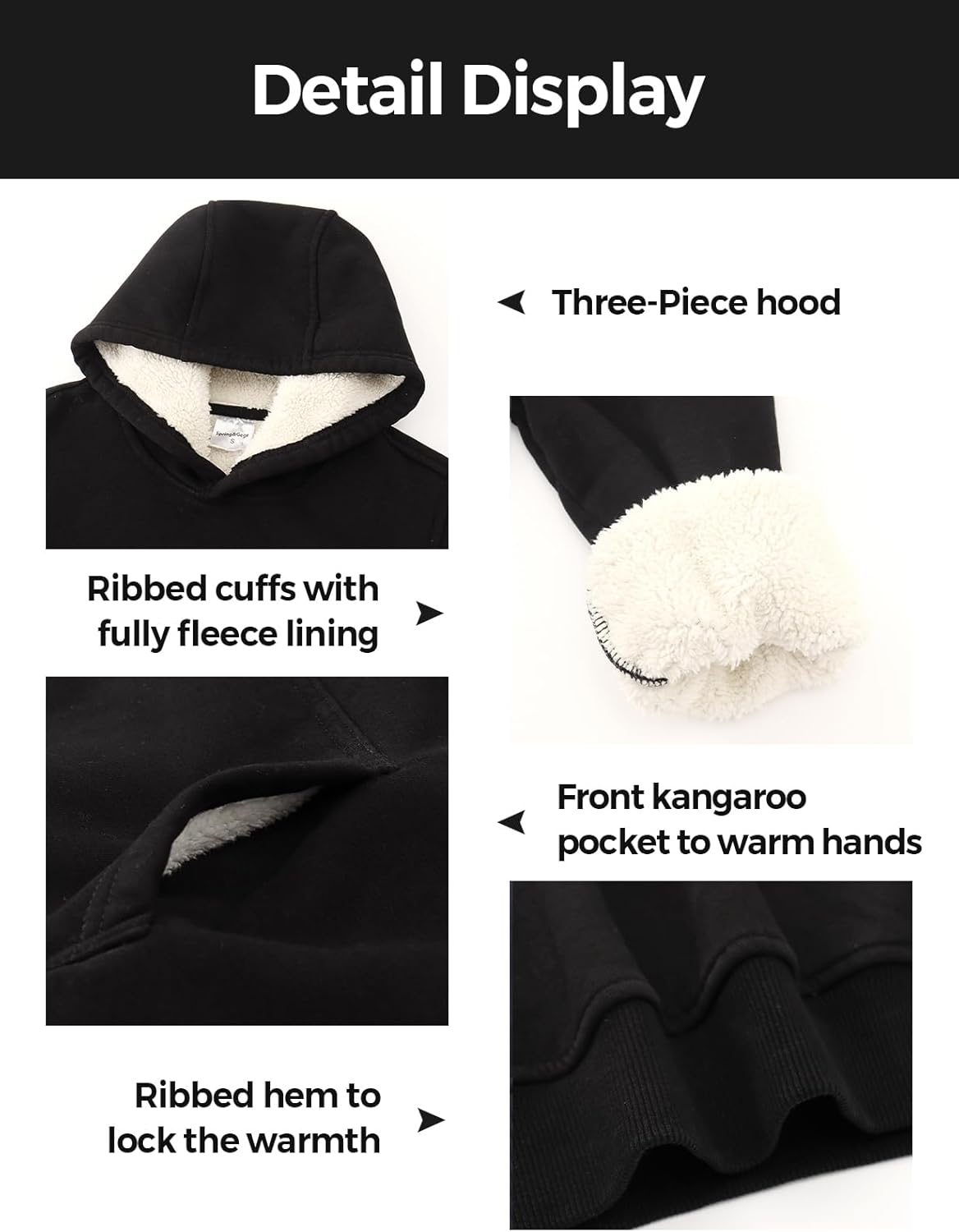 Spring&Gege Boys Girls Fleece Sherpa Lined Hoodie Kids Winter Warm Pullover Hooded Sweatshirts - Image 5