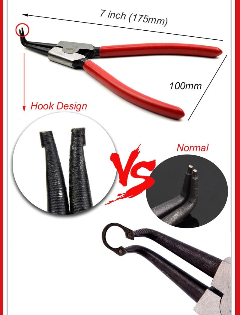 4PCS 7 inch Snap Ring Pliers Kit External and Internal Bent Circlip Pliers Kits