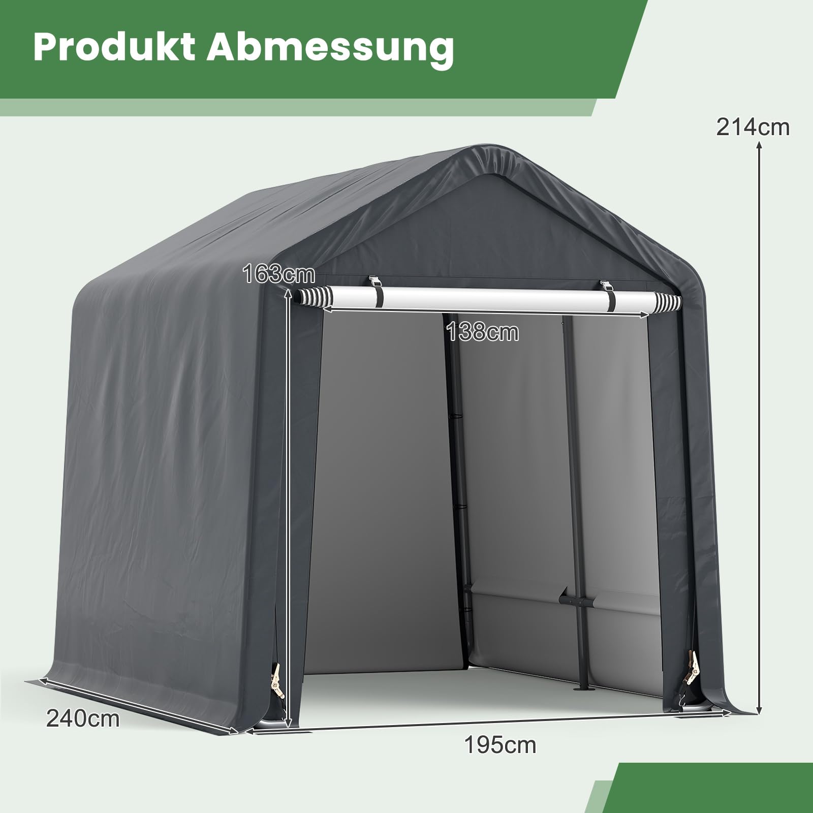 COSTWAY Gerätehaus 195x240x214cm, Fahrradgarage Geräteschuppen Zeltgarage Garagenzelt Gartenschuppen Lagerzelt Fahrradschuppen Gerätezelt Aufbewahrungsgarage Allzwecküberdachung