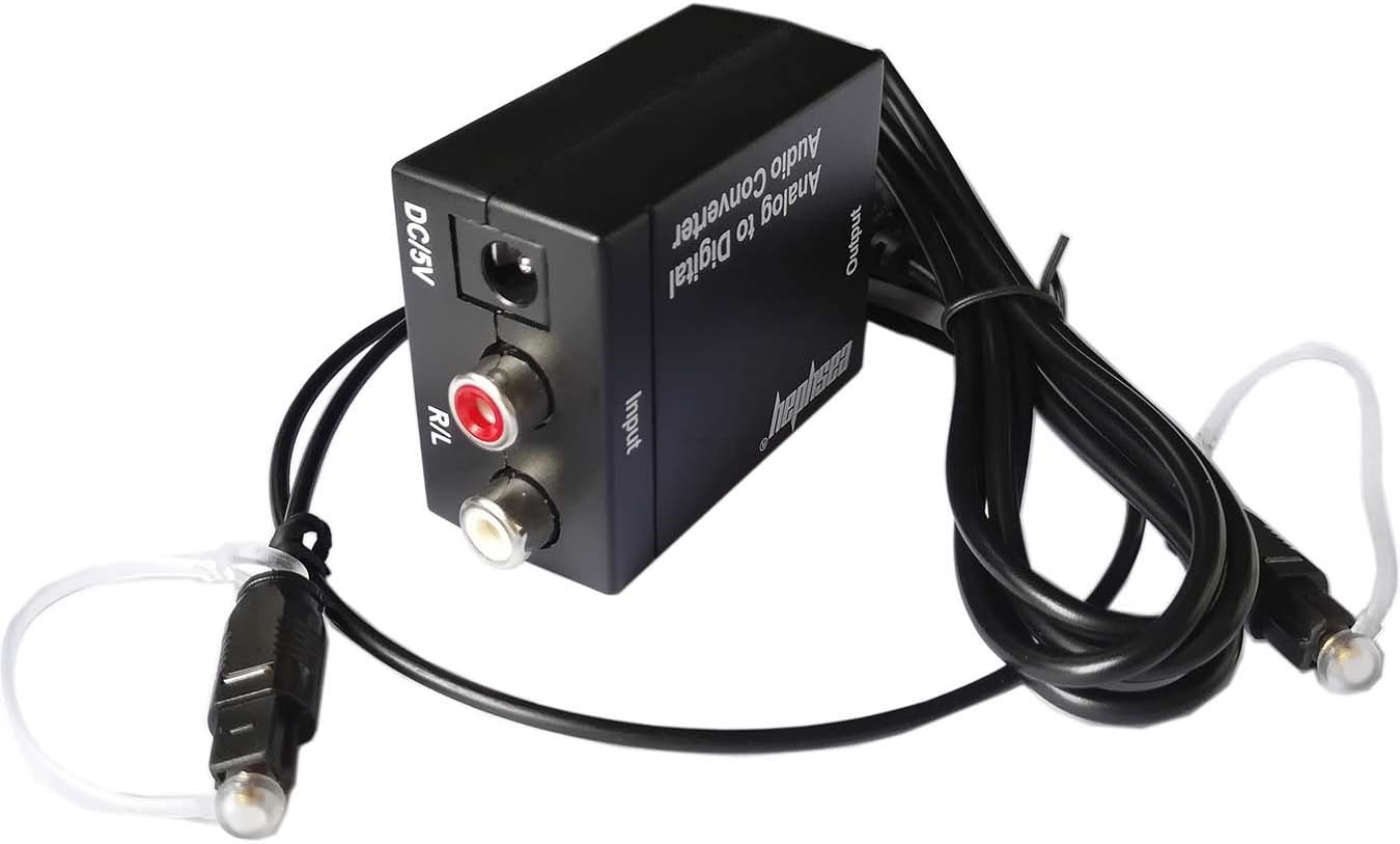 Easyday ADC Audio Adapter Converter Analogue RCA to Digital Coaxial Toslink Optical SPDIF Audio Converter Analogue to Digital with 1.5 m Optical Cable