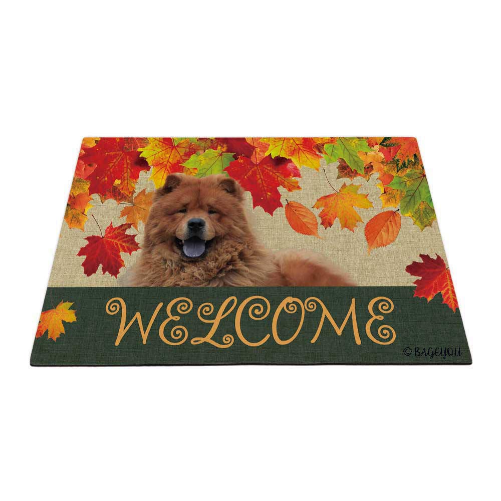 BAGEYOU Welcome Fall with My Favorite Dog ChowChow Outdoor Doormat Maple Leaf Harvest Season Rustic Decor Porch Rugs Floor Mat 35.4" x 23.6" — image 1