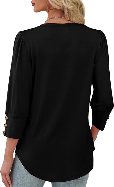 XIEERDUO Womens 3/4 Sleeve Tops with Buttons V-Neck Summer Outfits Casual Blouses Shirts Beach Vacation Fall Clothes 2026 A-black Small - 4