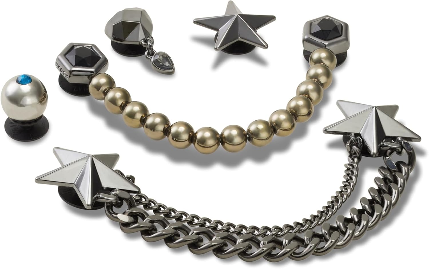 Crocs Unisex Punk Gunmetal 5 Pack Shoe Charms, Multi-Colour, multicoloured, Einheitsgröße