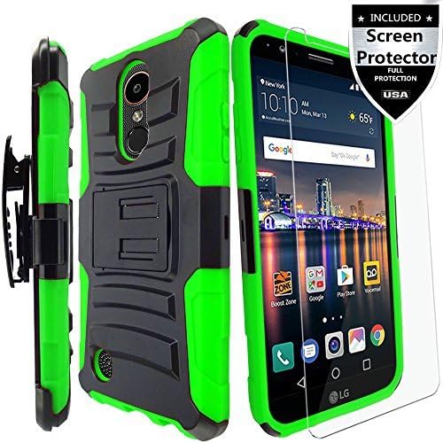 LG Aristo/LG Aristo 2/LG Aristo 3/Aristo 3 Plus/LG Aristo 2 Plus/LG Rebel 2/LG Rebel 3/LG Rebel 4 LTE Case,LG Risio 2/LG Risio 3 Case With HD Screen Protector,IDEA LINE Combo Holster Belt Clip - Green