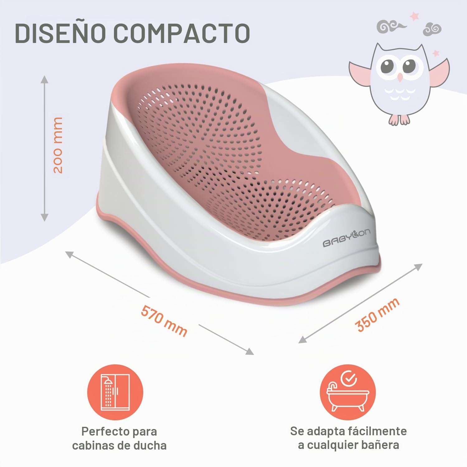 BABYLON DOLPHIN Bañera bebe 0-6 meses – Asiento bañera bebe ergonómico – Hipoalergénica, resistente al moho – Antideslizante Hamaca bañera bebe – Portátil Soporte bañera bebe – rosa