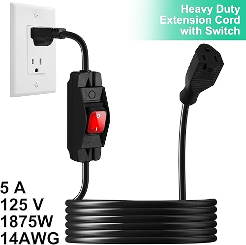 Miniatura 4 de Cable de Extensión para Exteriores con Interruptor de EncendidoApagado Impermeable, Cable de Extensión de 3 Clavijas con Interruptor de Cable en