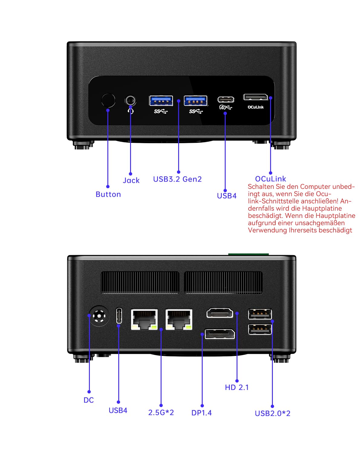 AOOSTAR GEM12+ Mini PC, Ryzen 7 PRO 8845HS Mini PC da gioco 32GB DDR5 RAM 1TB M.2 2280 PCIE4.0 SSD, Mini Computer Desktop con OCULINK/ 2*USB4(PD|8K@60Hz)/HDMI2.1/DP 1.4, 2 * 2,5G RJ45/WiFi 6/BT5.2