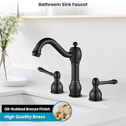 Miniatura 2 de gotonovo Grifos de baño generalizados de 8 pulgadas para fregadero de 3 agujeros, 2 manijas de palanca, montaje en cubierta con drenaje emergente,