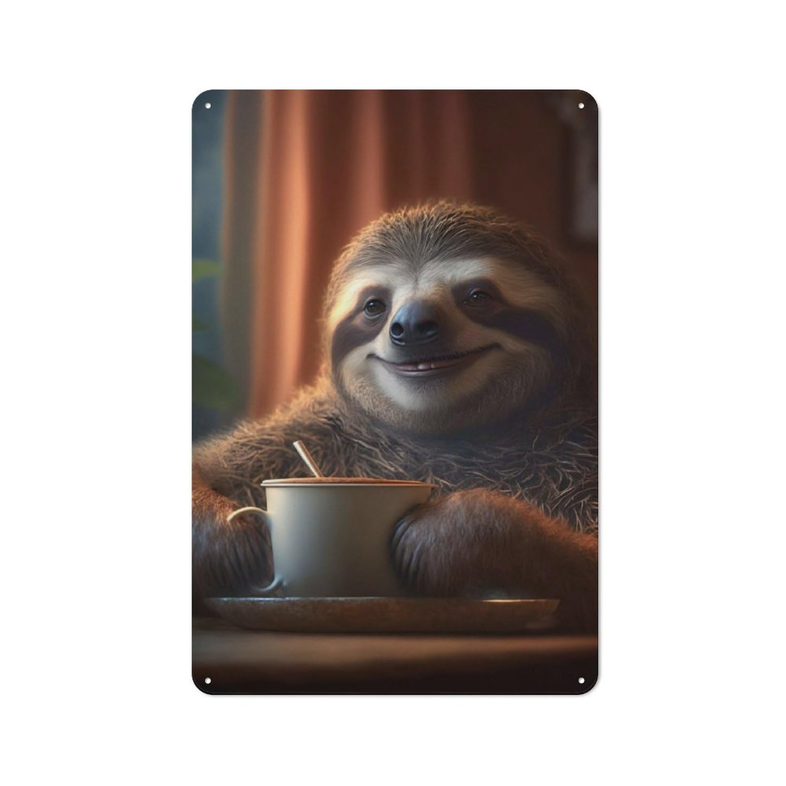 Industrial Sloth Morning Coffee Industrial Metal Sign 30x20cm, Industrial Wall Decor for Workspace, Cafe, Hallway Or Garage