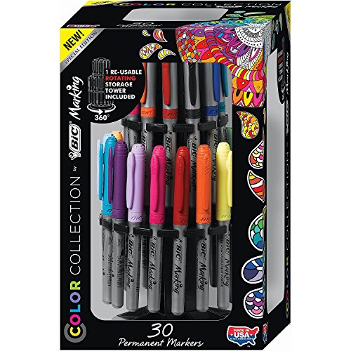 BIC Marking Color Collection Permanent Marker Tower, Assorted Colors, 30 Count