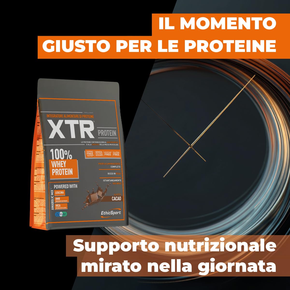 XTR - Proteine Whey EthicSport con AnabolicMix™ e ZyMate – Proteine del siero ad alta digeribilità potenziate con Leucina, HMB, HICA e Vitamina B6 – busta da 900g - Gusto Cacao