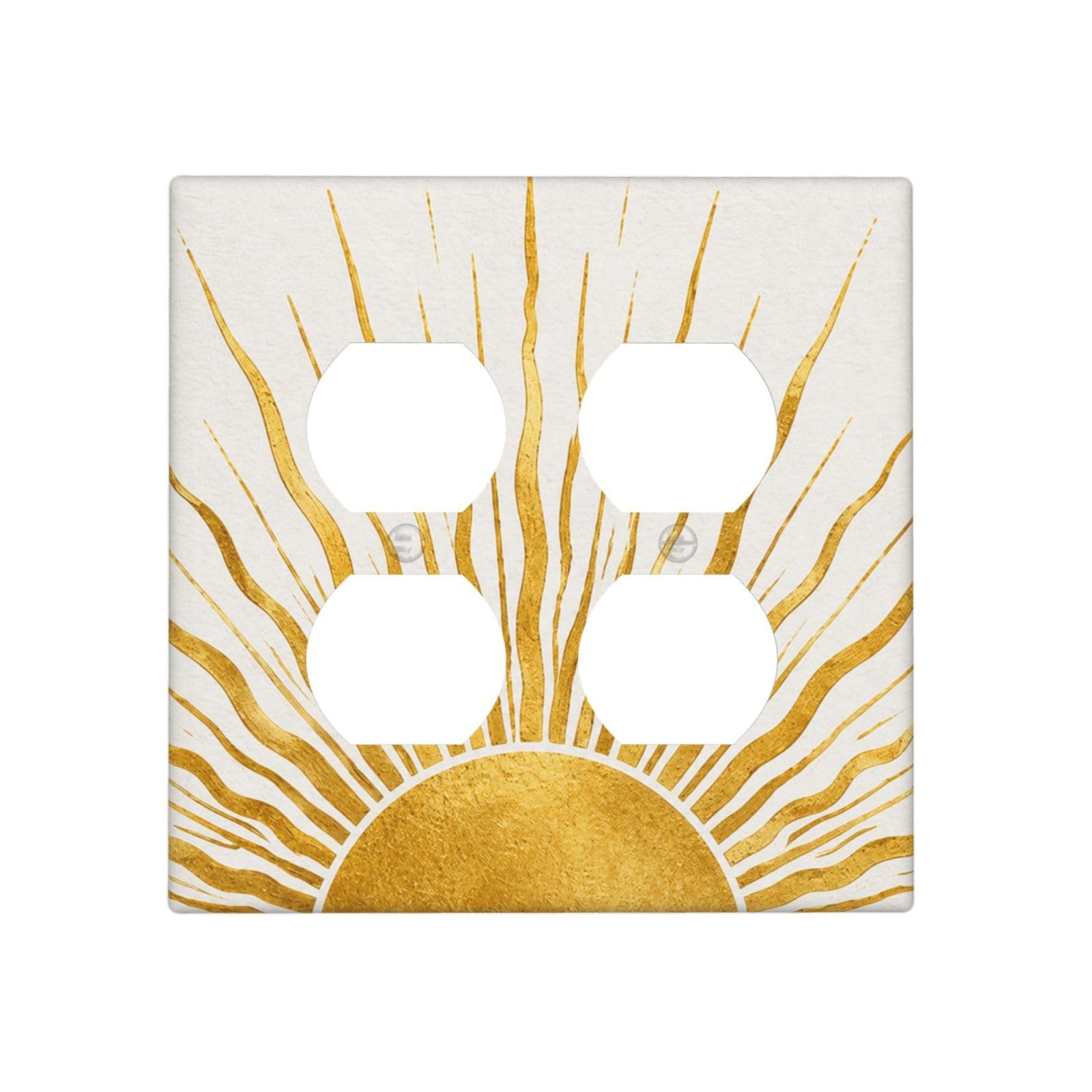 Xuejiaku Decorative Outlet Covers Boho Gold Sun 2-Gang Duplex Light Switch Covers Gfci Wall Plate Modern Abstract Gold Sunburst Receptacle Switchplate for Bedroom Home Decor
