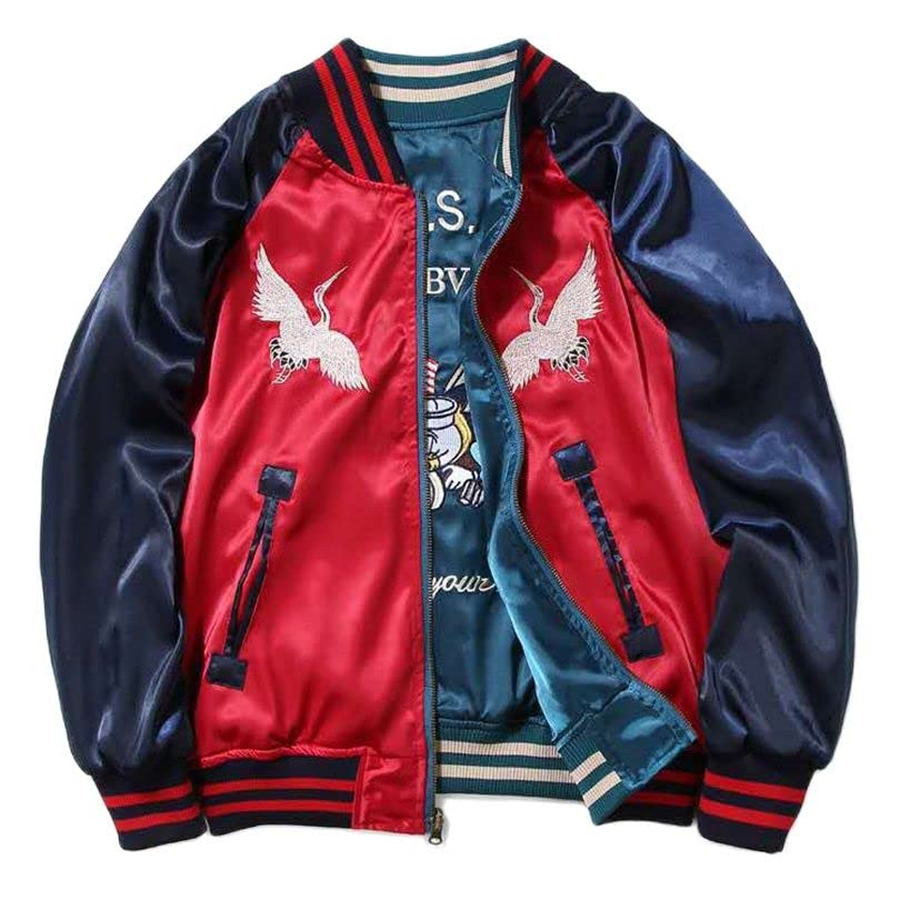 USTZFTBCL Sukajan Satin Bomber Baseball Jacket,Yokosuka Embroidery,Double-Sided Coat,Spring Collection2