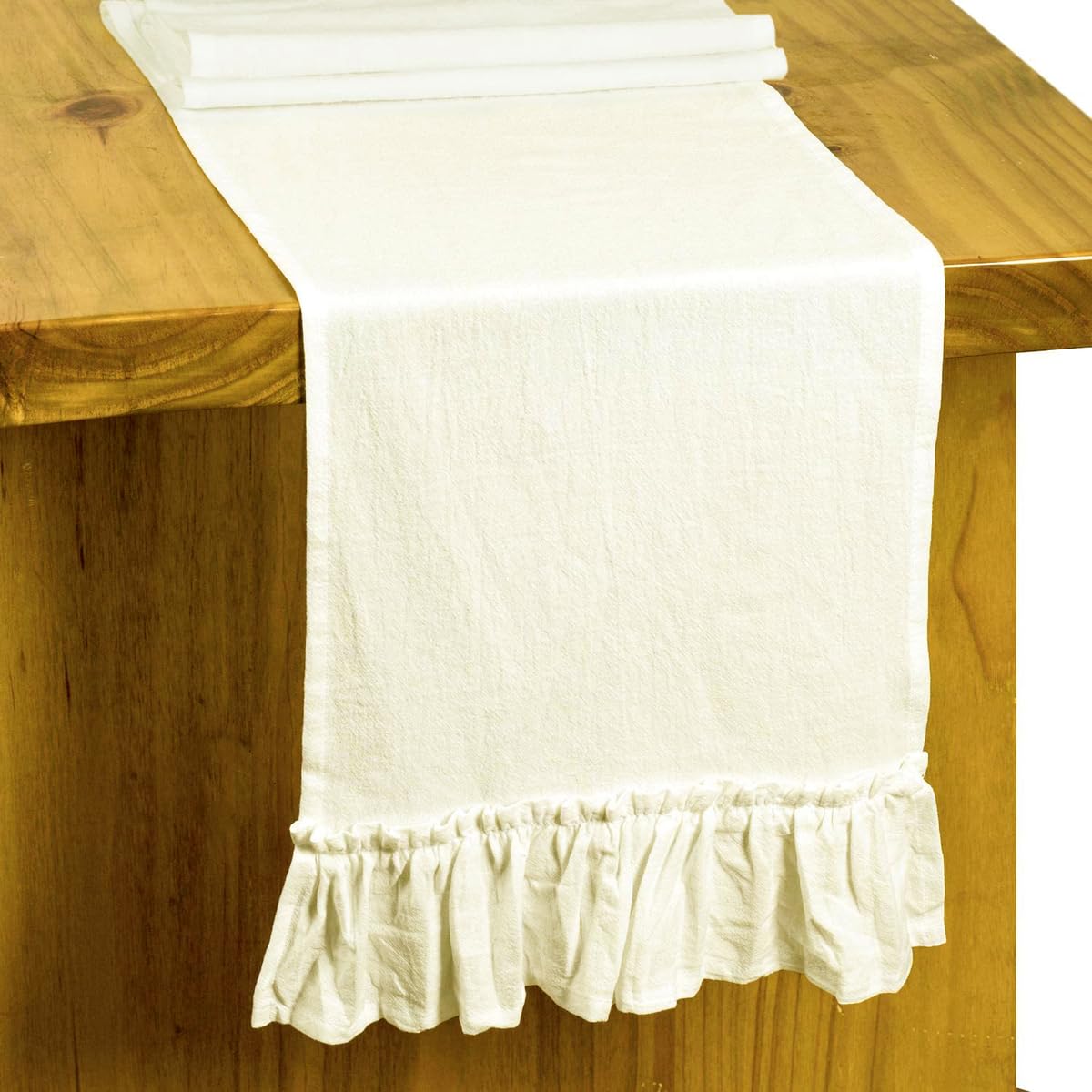Chemin de table à volants tissu coton uni decoration table mariage fete 2pcs