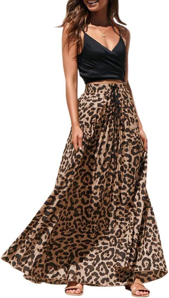 Gonna Lunga Leopardata Basoteeuo, Vita Alta Elasticizzata, Modello A-line, Disponibile In Varie Taglie E Colori - 3