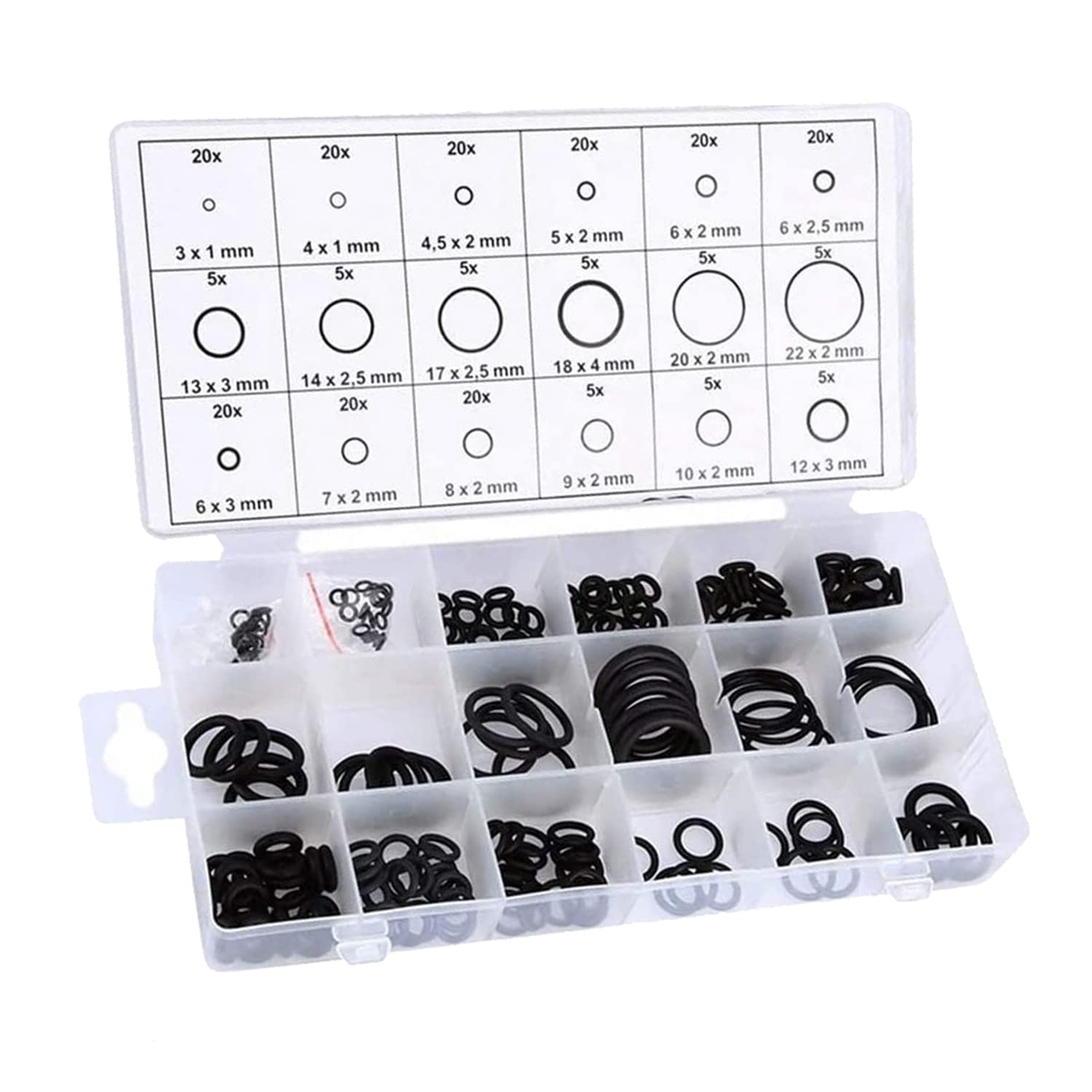 225 Pieces Rubber O-Ring Assortment Kit, 18 Sizes Sealing Gasket Washer Assortment Set for Automotive, Electronic, Plumbing, General Repair Replacement