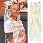 Kraler Pearl White Dreadlock Extensions, 22 Synthetic Crochet Dreads Extensions 100% Handmade Single Ended Dreads Thin 0.6cm Width Reggae Style Dreadlock for Girls(10 Strands)